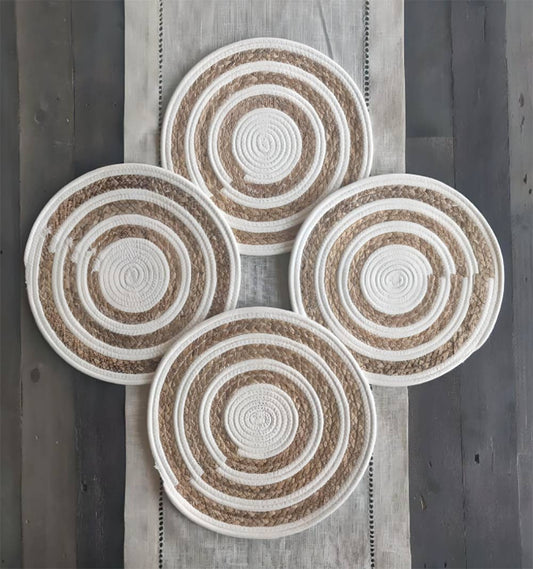 PM0035 - Water Hyacinth White Braided Woven Reversible Placemat