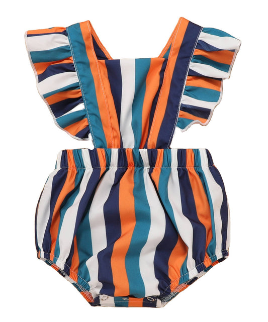 Striped Cross Back Baby Romper Sunsuit