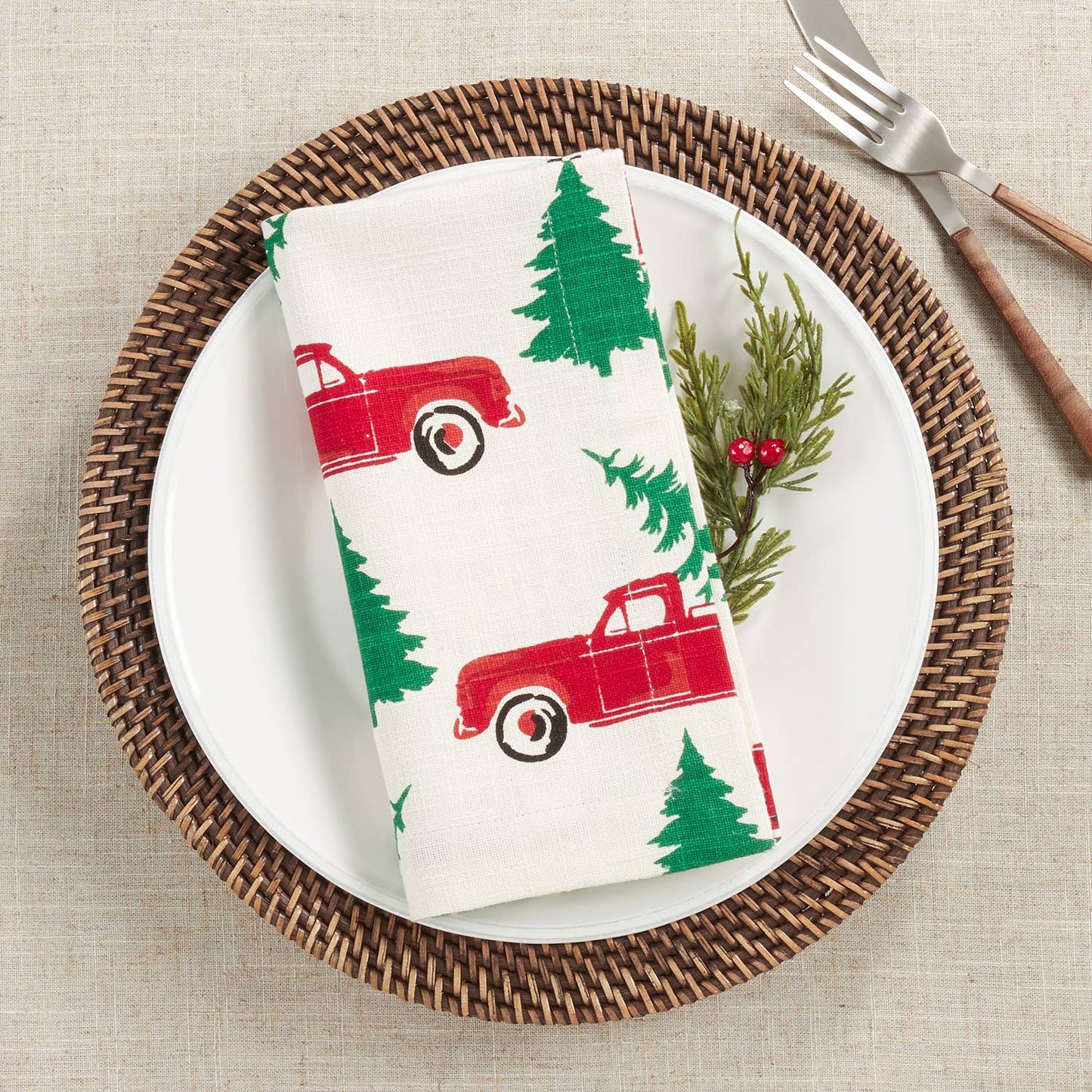 6082 - Christmas Truck Cotton 20" Dinner Napkin