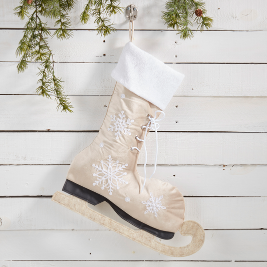 8260 - Natural Ice Skate Embroidered Christmas Stocking