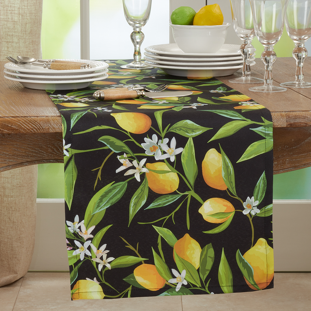 9821 - Lemons Outdoor 16"x72" Black Table Runner