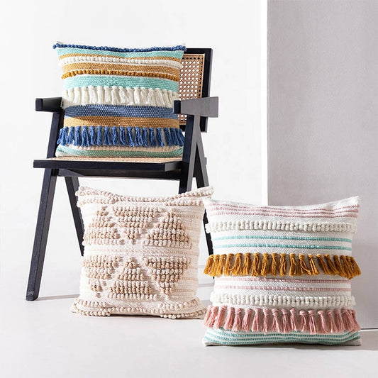 PLW0140 - Boho Tassel Textured 18" Decorative Throw Pillow