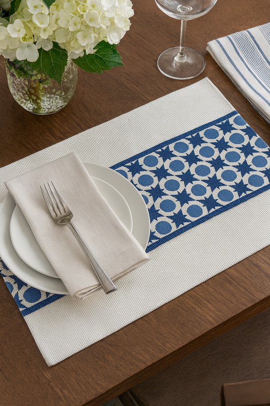 TBL0046 - Navy Blue Geometric Print Cotton Placemat - 14"x19"