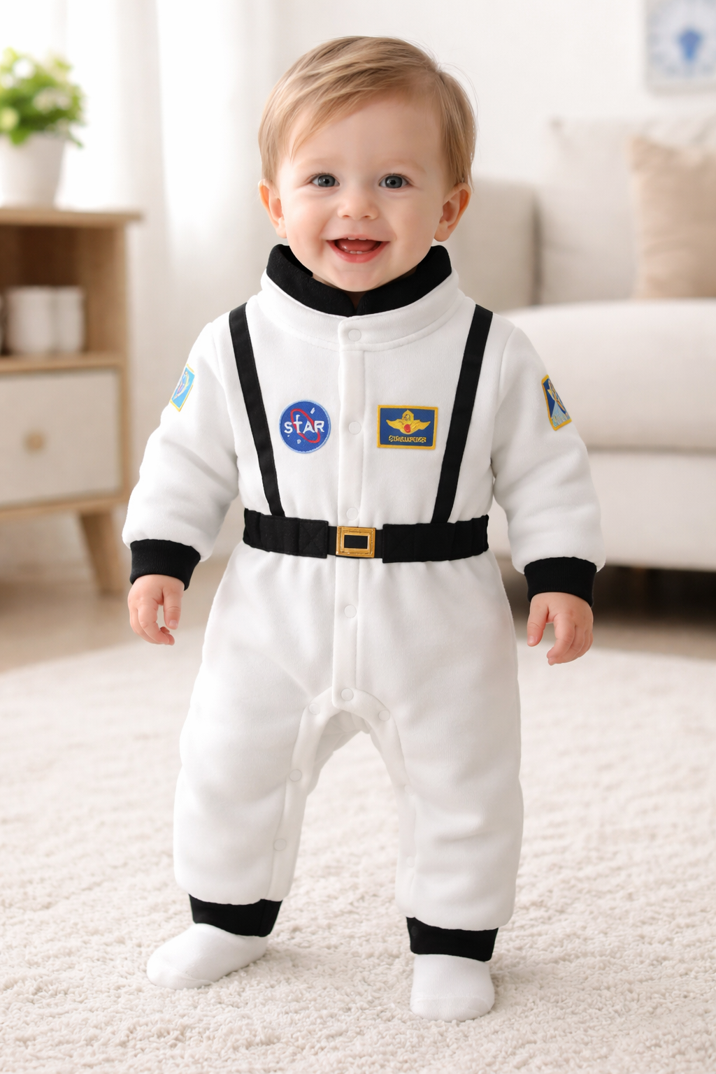 White Astronaut Fleece Baby Costume Jumpsuit