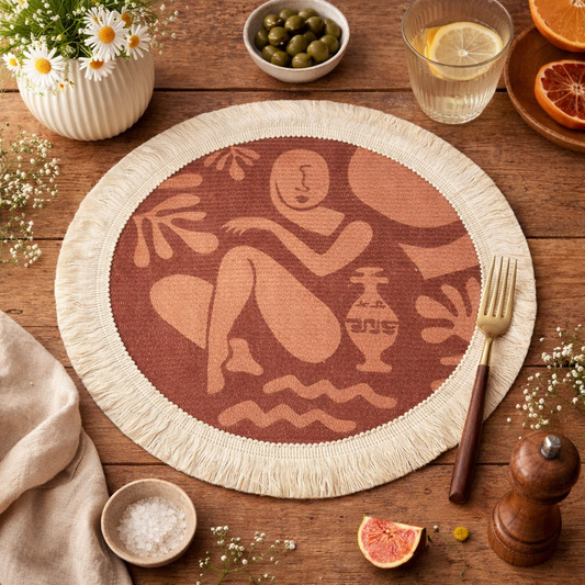 Clay Artsy Abstract Woven Fringe 13" Placemat