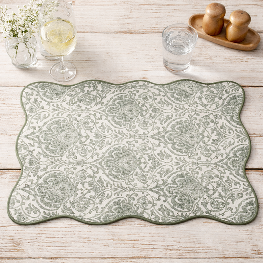 Sage Damask Scalloped 12"x18" Placemat