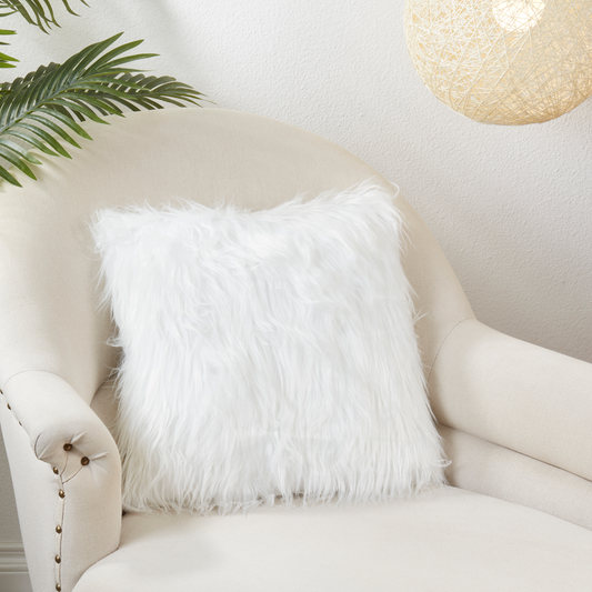 802 - Ivory Long Hair Faux Fur 18" Throw Pillow