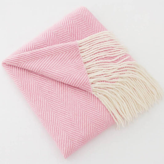 TH415 - Pink Herringbone Fringed 50x60 Inch Throw Blanket