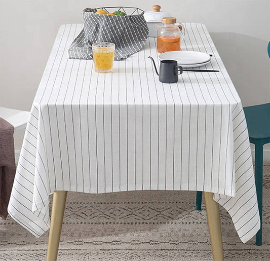 TBL0061 - Black Stripe White Woven Cotton Tablecloth