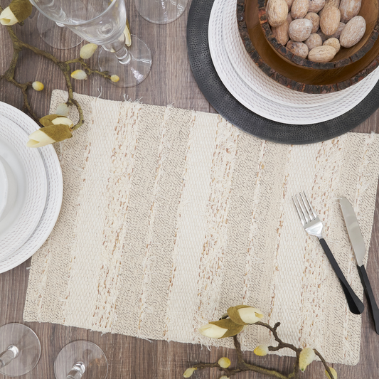 838 - Ivory Fringe Stripe Cotton 14"x20" Placemat