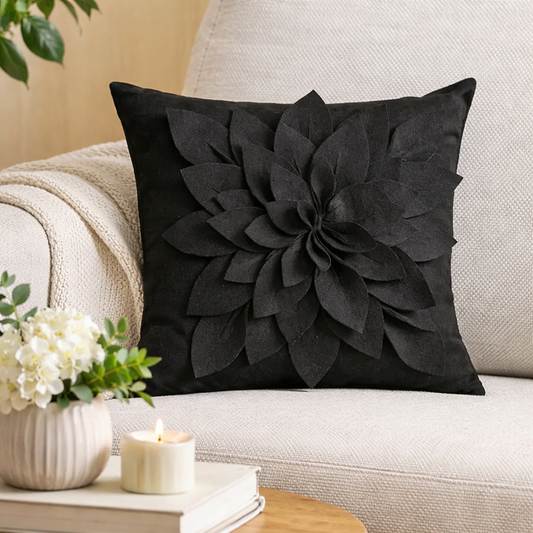 Black 3D Flower Petal 17" Throw Pillow