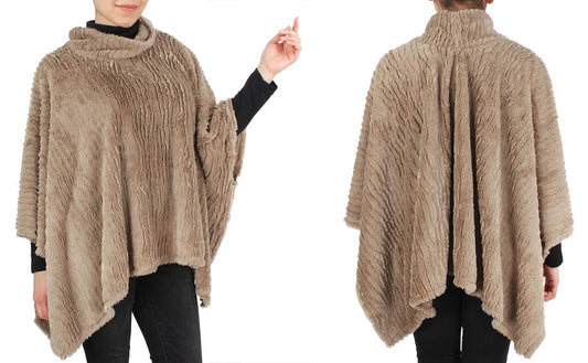 Taupe Faux Fur Warm Cape Poncho
