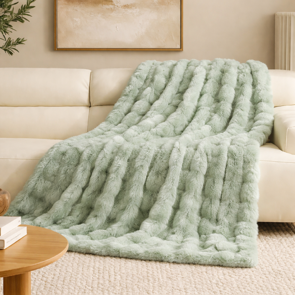 Light Sage Bubble Faux Fur Throw Blanket – 50" x 60"