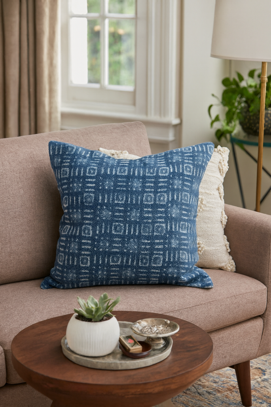 8407 - Indigo Distressed Boho Cotton Filled 18" Throw Pillow
