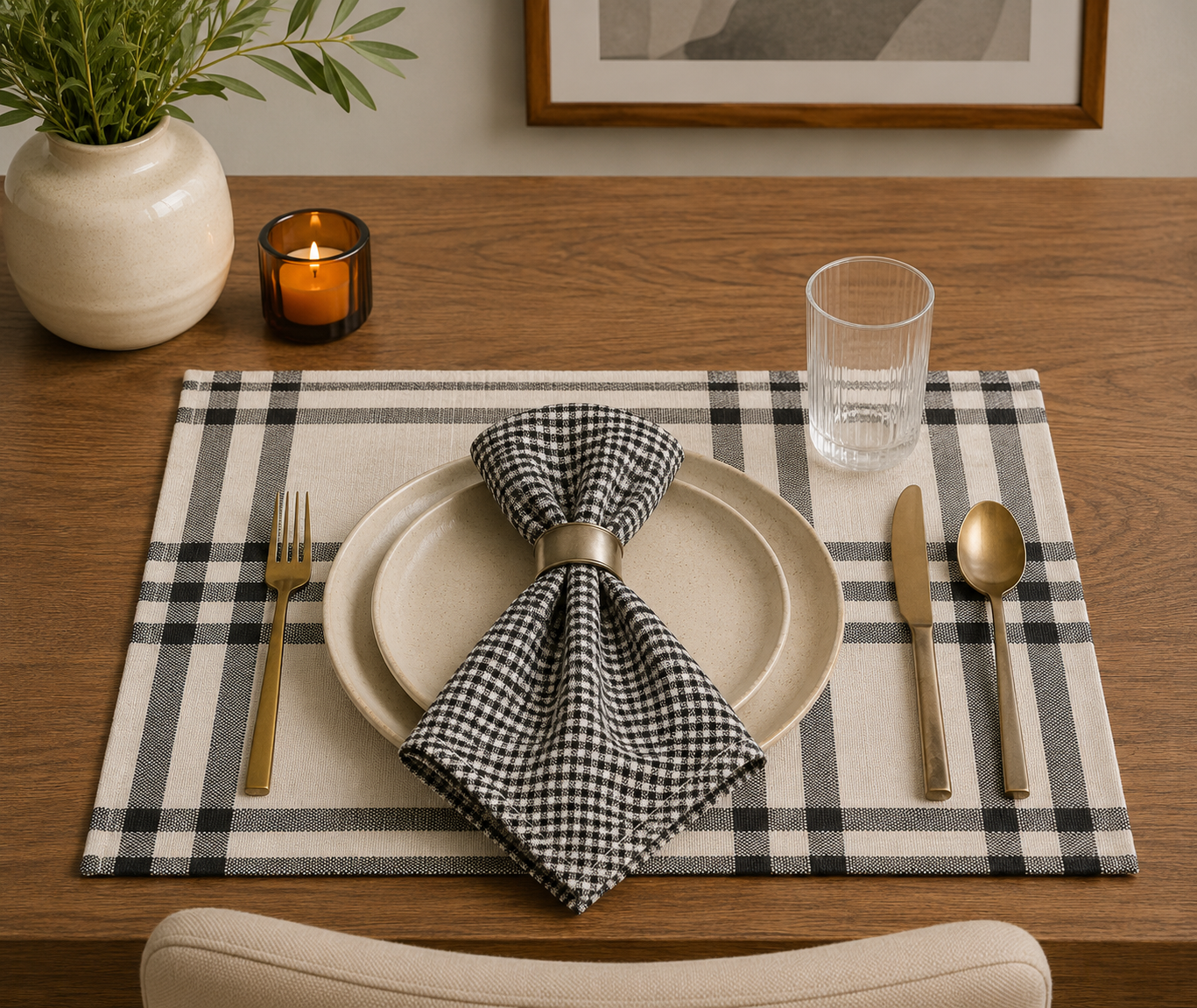 Mini Black and White Gingham 20" Cotton Napkin