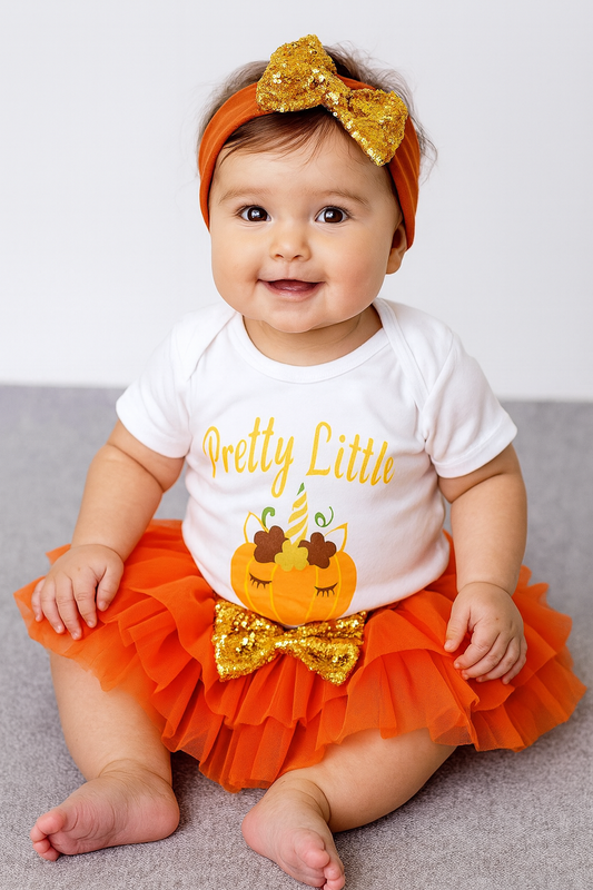 Orange-White Pretty Little Pumpkin 3pcs Baby Outfit