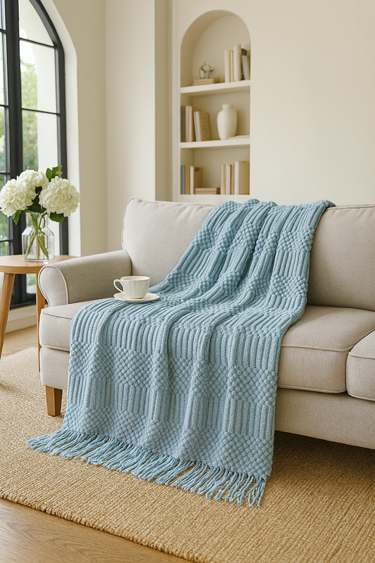 TH0037 - Aqua Waffle Stripe 50x60 Inch Throw Blanket