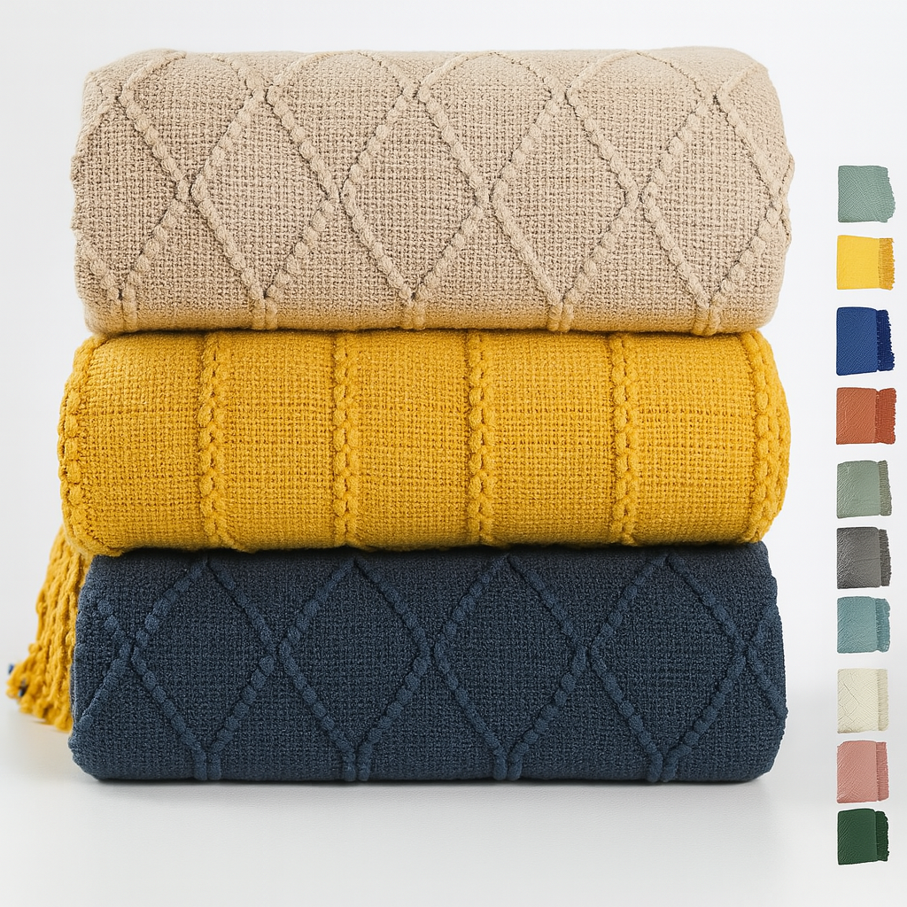 TH0013 - Rhombus Diamond Knit 50x60 Inch Throw Blanket