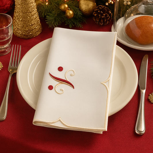 1633 - Ivory Holiday Candy Cane 20" Dinner Napkin