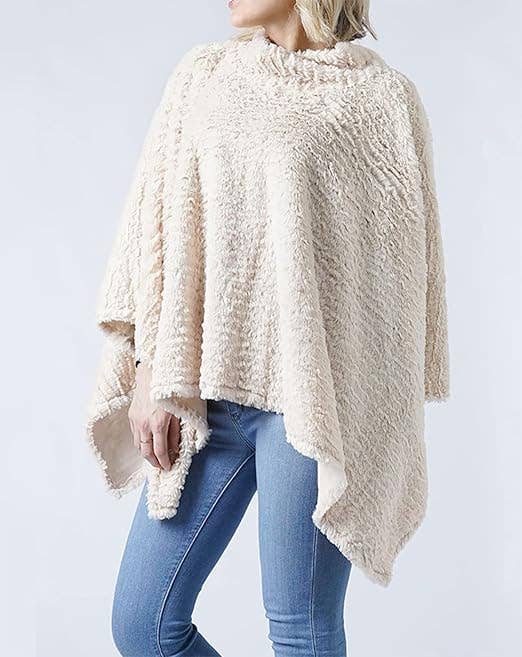 Beige Faux Fur Warm Cape Poncho