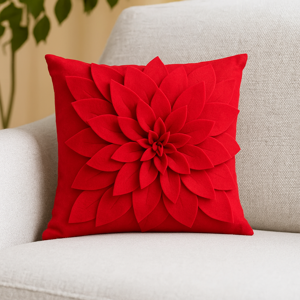 CFT128 - Red 3D Flower Petal 17" Decorative Throw Pillow