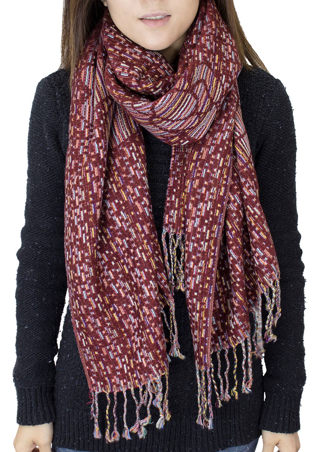 Burgundy Knit Camellia Retro Cashmere Blend Wrap Scarf