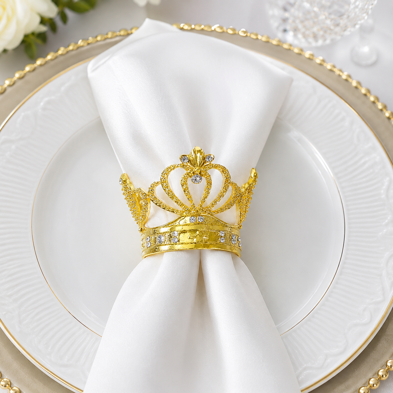 Gold Jeweled Crown Metal Napkin Ring