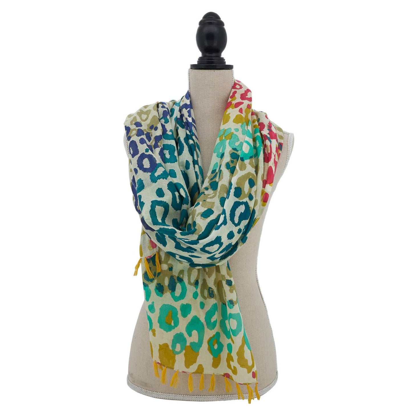 Rainbow Leopard Block Print Cotton Wrap Scarf