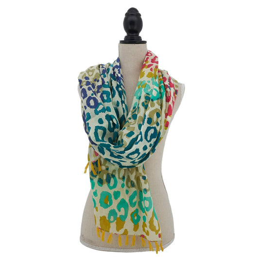 Rainbow Leopard Block Print Cotton Wrap Scarf