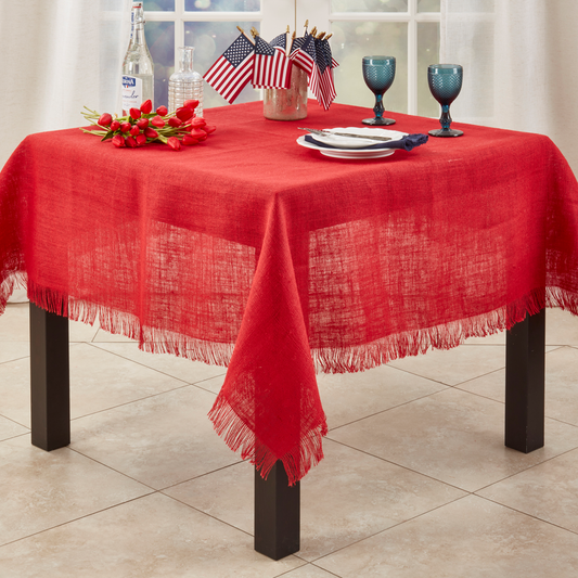 JU209 - Red Fringed Jute Woven Tablecloth