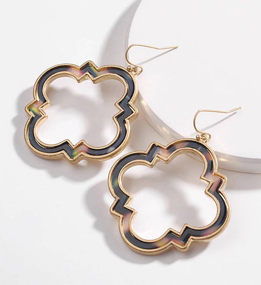 Black-Pink Morocco Frame Tortoise Shell Dangle Earrings