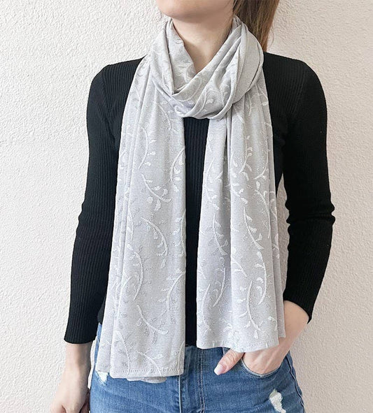Grey Shimmering Jacquard Floral Scarf