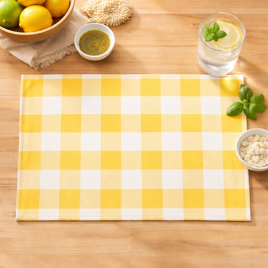 Yellow-White Buffalo Plaid Cotton Blend Placemat - 13x19 in