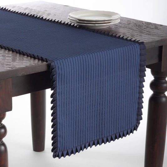 804 - Indigo Blue Ruffled-Edged Cotton Table Runner