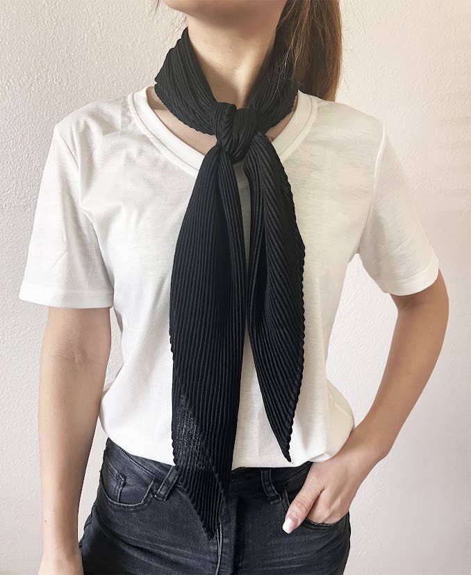 Black Crinkle Pleated Soft Square Scarf