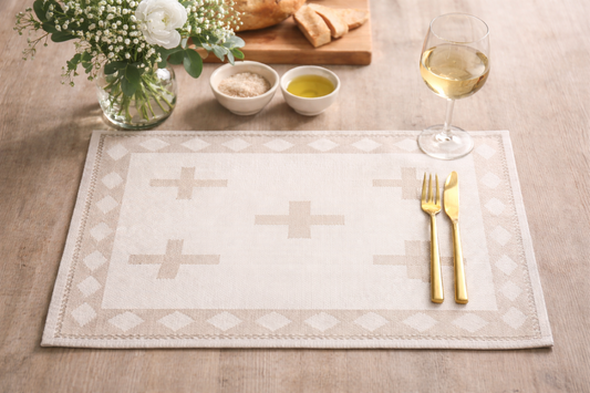 Grey Cross Design Reversible Woven 14"x19" Placemat
