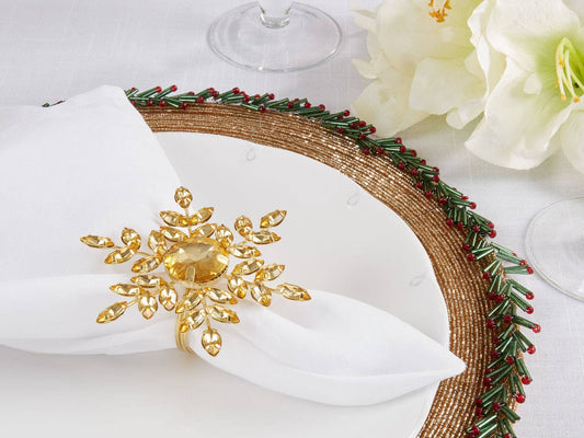 NR347 - Gold Beaded Snowflake Napkin Ring