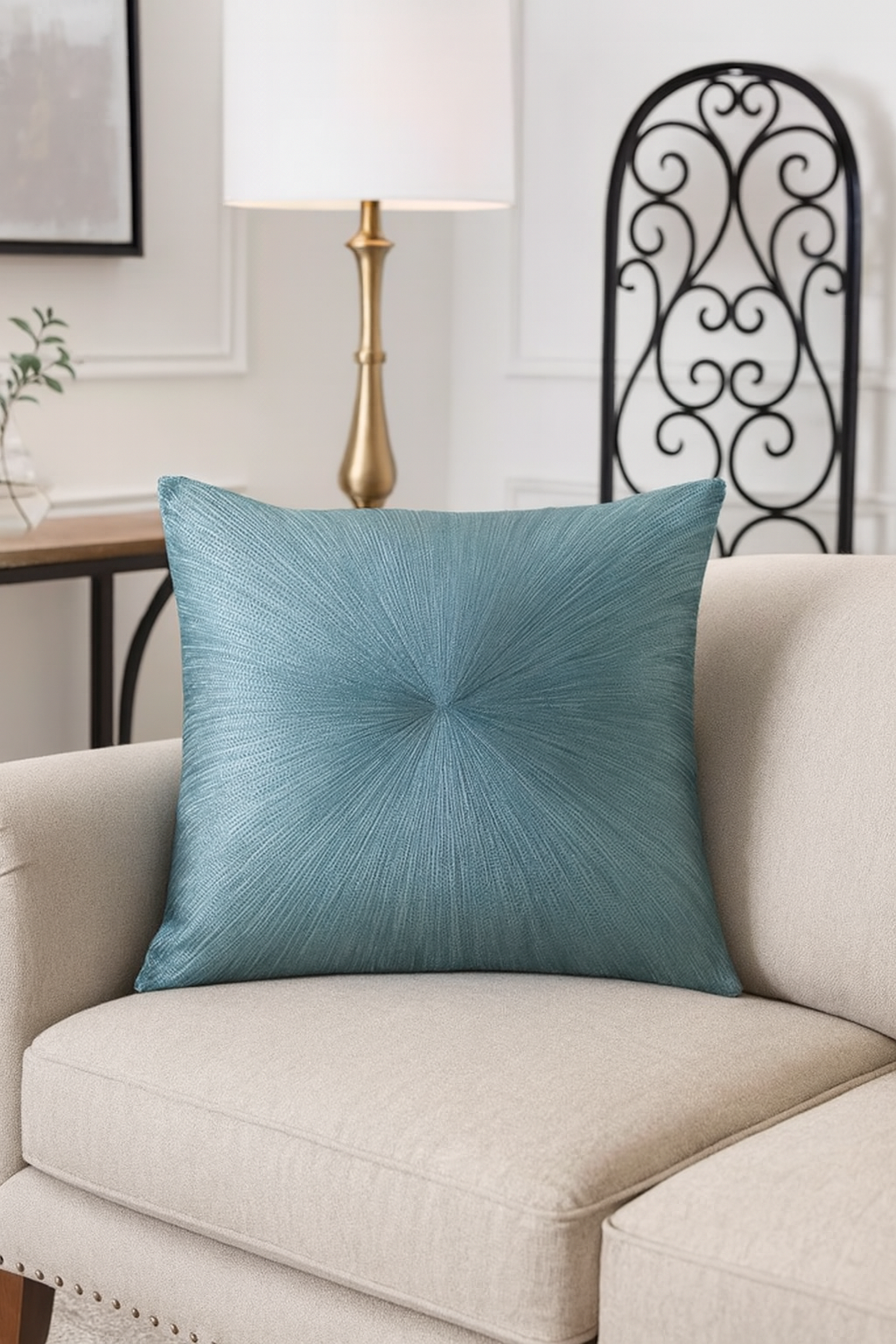 606 - Teal Shimmering Starburst Down Filled 20" Throw Pillow