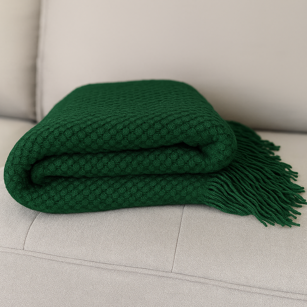 TH0031 - Olive Textured Knit Throw Blanket with Fringe – 50"x60"