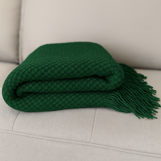TH0031 - Olive Textured Knit Throw Blanket with Fringe – 50"x60"