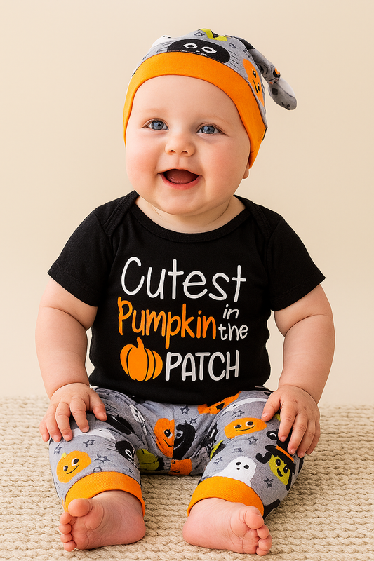 Black Cutest Pumpkin Halloween 3-Piece Baby Outfit Set