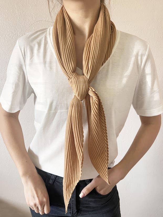 Beige Crinkle Pleated Soft Square Scarf