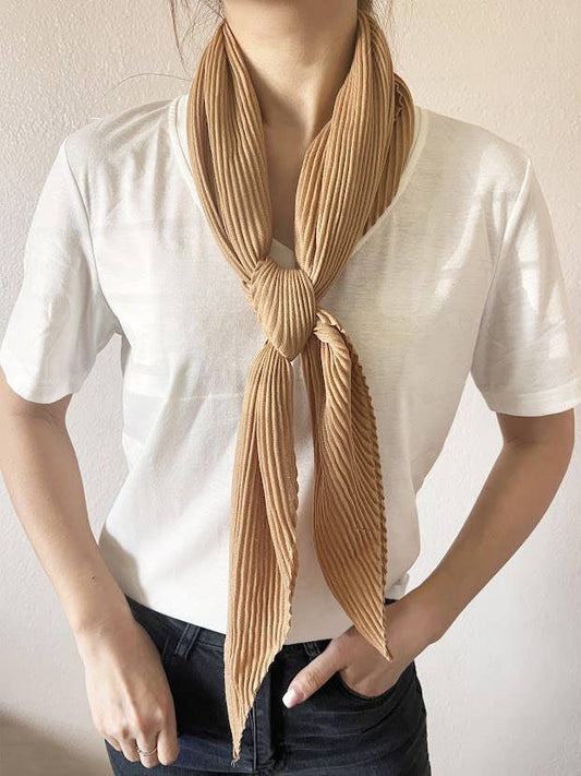 Beige Crinkle Pleated Soft Square Scarf