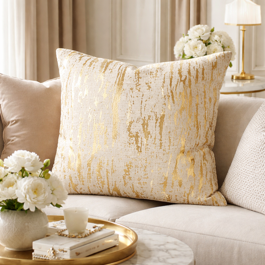 1612 - Gold Distressed Foil Print Cotton 27" Throw Pillow