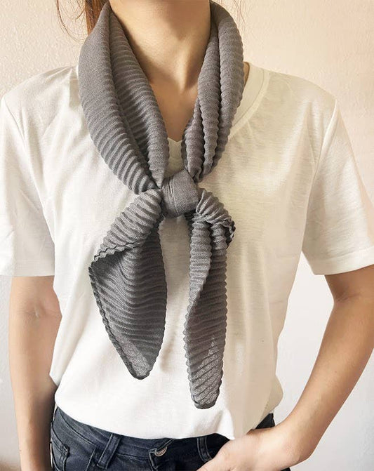 Grey Crinkle Pleated Soft Square Scarf
