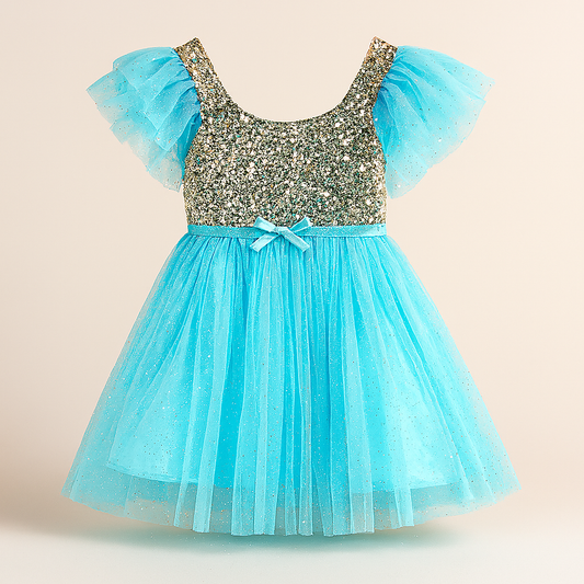 Blue Gold Sequin Girl Dress