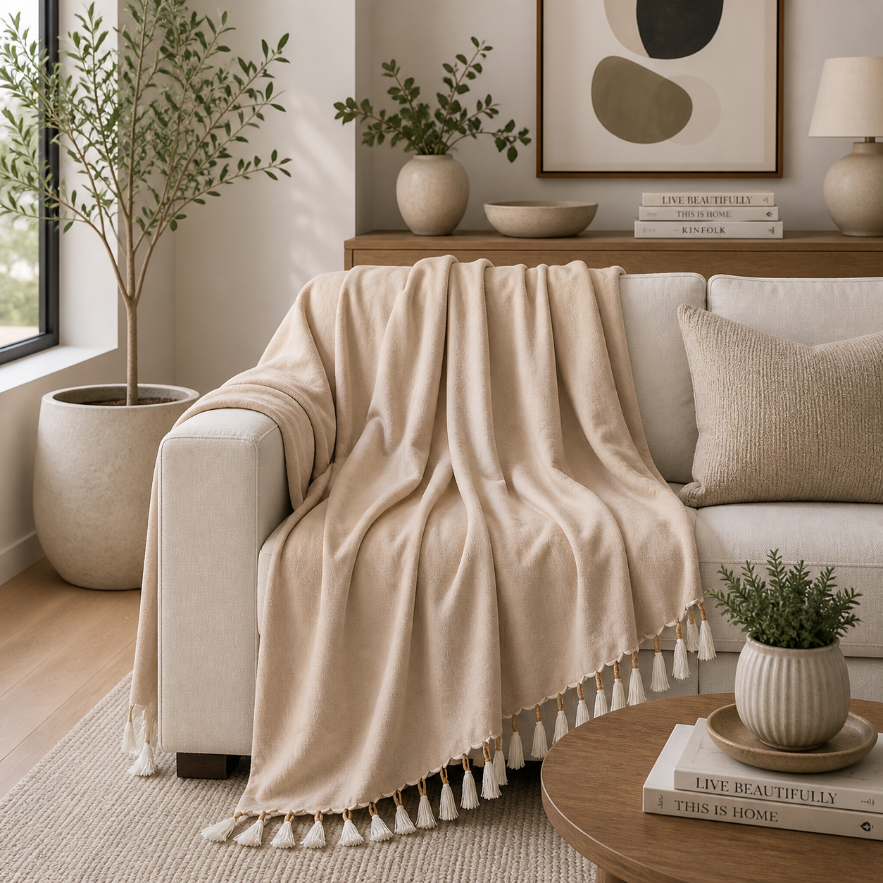 Natural Luxe Tassel Cotton 50x60 Throw Blanket