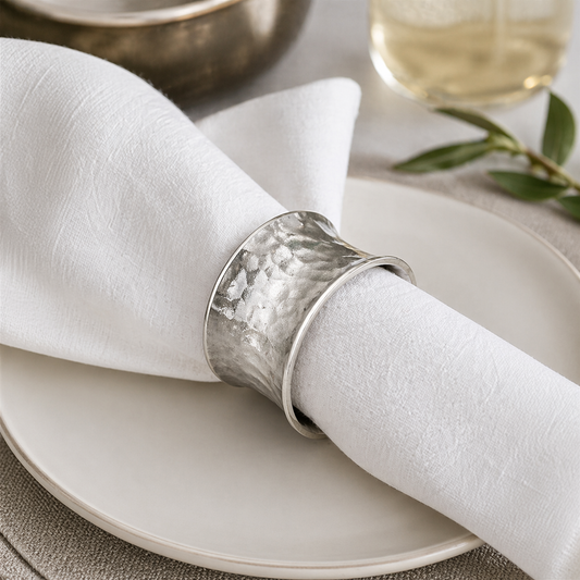 Silver Brass Hammered Napkin Ring