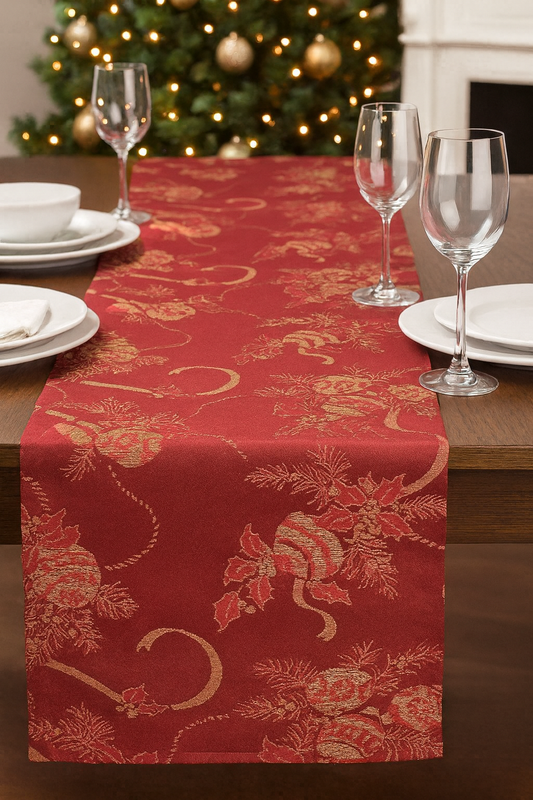 3075 - Burgundy Royal De Noel Jacquard Table Runner