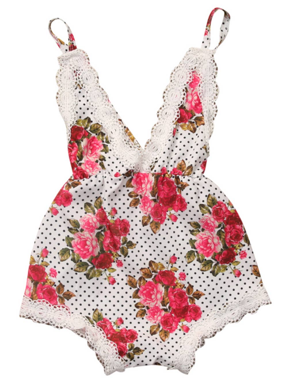 Red Floral Lace Baby Girl Romper